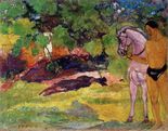 Поль Гоген В ванильной роще, человек и лошадь-1891